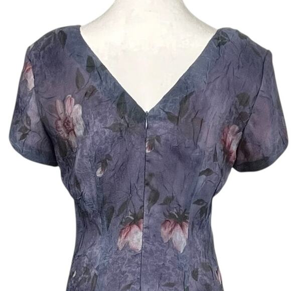 Taurus II Womens Dress Size 8 Petite Midi Vintage 80s Blue Purple Mauve Floral - Picture 5 of 8